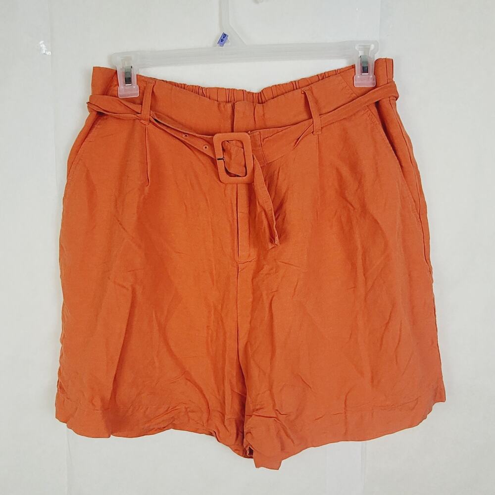A New Day orange linen blend belted shorts Size XL Preppy Coastal Resort Vibrant